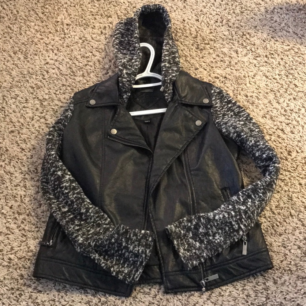 Black leather jacket.